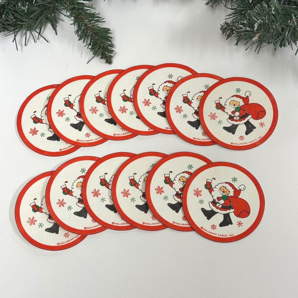 Vintage Hallmark Santa Claus Paper Coasters Set of 13 Christmas Holiday Decor
